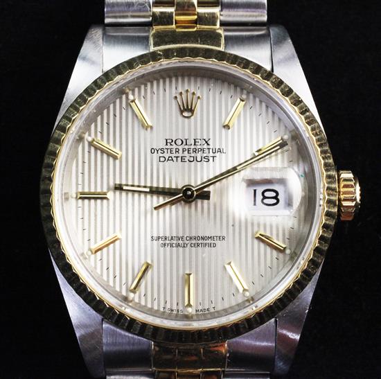 A gentlemans late 1980s stainless steel and gold Rolex Oyster Perpetual Datejust wrist watch,